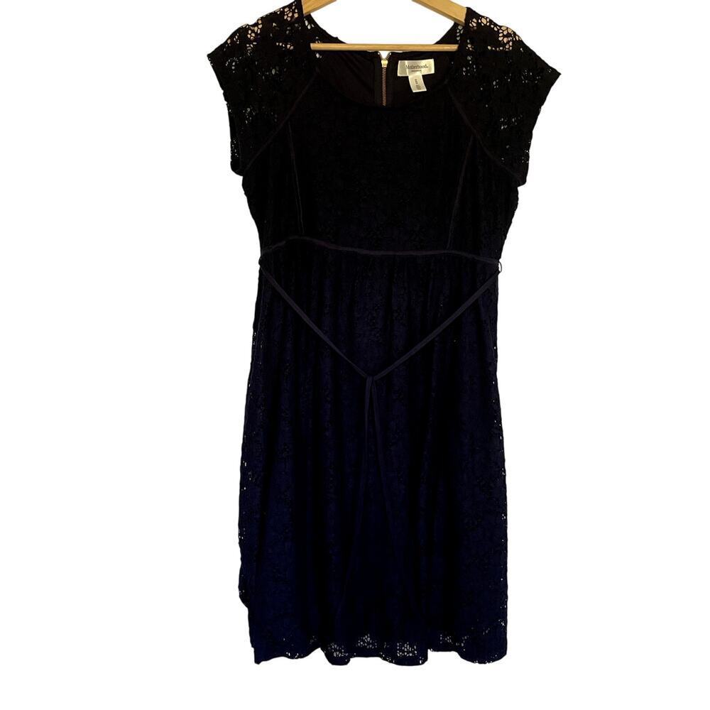 Motherhood navy blue lace dress midi women's size M nylon summer lightweight